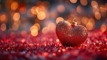 Wall Mural - Glittering Heart Ornament on Festive Background