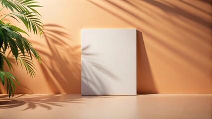 blank painting canvas mockup on wall with shadow