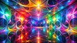 © InspireStock Gallery - Abstract Psychedelic Interior With Vibrant Neon Lights And Shiny Smooth Surfaces Reflecting In A Mirror Floor