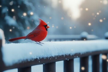 Wall Mural - Cardinal on a Winter Landscape