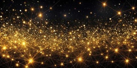 Poster - A sparkling night sky filled with golden stars and connected by luminous lines, creating a breathtaking celestial network.