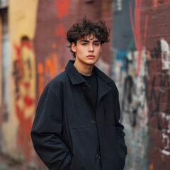 Urban street style portrait of a trendy young man