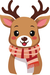 Wall Mural - Cute Cartoon Reindeer Wearing Scarf Vector Illustration.