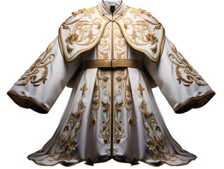 a white and gold robe with gold embroidery