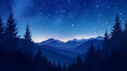 View of night sky from mountains and forest