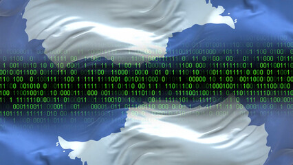 Antarctica flag - 3D realistic waving flag on matrix digital background with binary code
