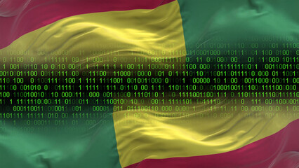 Benin flag - 3D realistic waving flag on matrix digital background with binary code