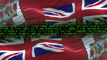 Bermuda flag - 3D realistic waving flag on matrix digital background with binary code