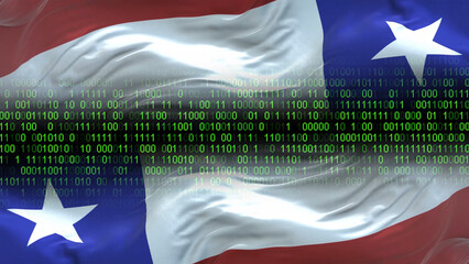 Chile flag - 3D realistic waving flag on matrix digital background with binary code