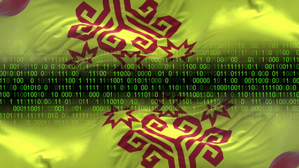 Chuvashia flag - 3D realistic waving flag on matrix digital background with binary code