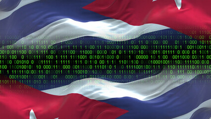 Cuba flag - 3D realistic waving flag on matrix digital background with binary code