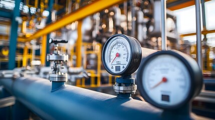 Detailed Pipes and Gauges in Industrial Oil and Gas Processing Facility