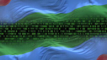 Dagestan flag - 3D realistic waving flag on matrix digital background with binary code
