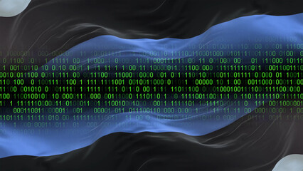 Estonia flag - 3D realistic waving flag on matrix digital background with binary code