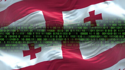 Georgia flag - 3D realistic waving flag on matrix digital background with binary code