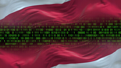 Indonesia flag - 3D realistic waving flag on matrix digital background with binary code
