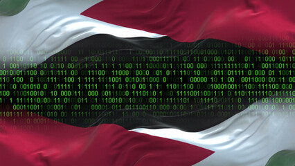 Jordan flag - 3D realistic waving flag on matrix digital background with binary code
