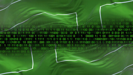 ladonia flag - 3d realistic waving flag on matrix digital background with binary code