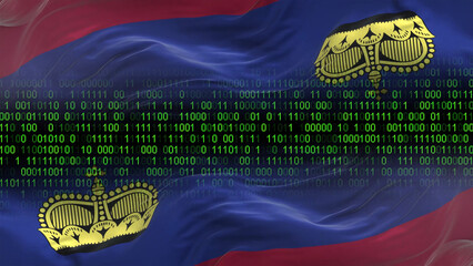 Liechtenstein flag - 3D realistic waving flag on matrix digital background with binary code