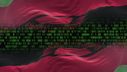 Malawi flag - 3D realistic waving flag on matrix digital background with binary code