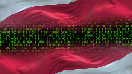 Monaco flag - 3D realistic waving flag on matrix digital background with binary code
