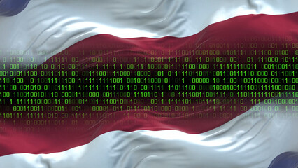 Netherlands flag - 3D realistic waving flag on matrix digital background with binary code