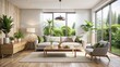 © Arnada - Bright Minimalist Living Room with Cozy Sofa and Lush Green Plants for Modern Interior Design Inspiration