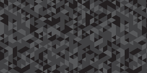 Abstract geometric black and gray background seamless mosaic and low polygon triangle texture wallpaper. Vector geometric seamless gray and black cube square low polygon background. 