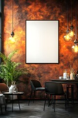 Blank white poster mockup on a colorful wall in a creative artist studio surrounded by painting supplies. 3d rendering