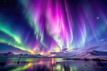 a stunning purple aurora borealis or northern lights display in the night sky, nature, aurora boreal