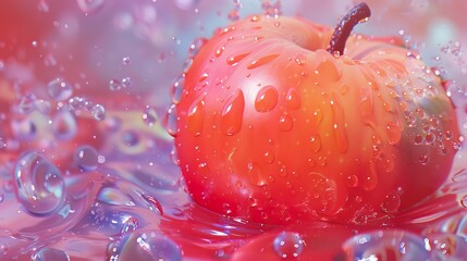 Poster - Red Apple with Water Drops - Fresh & Juicy