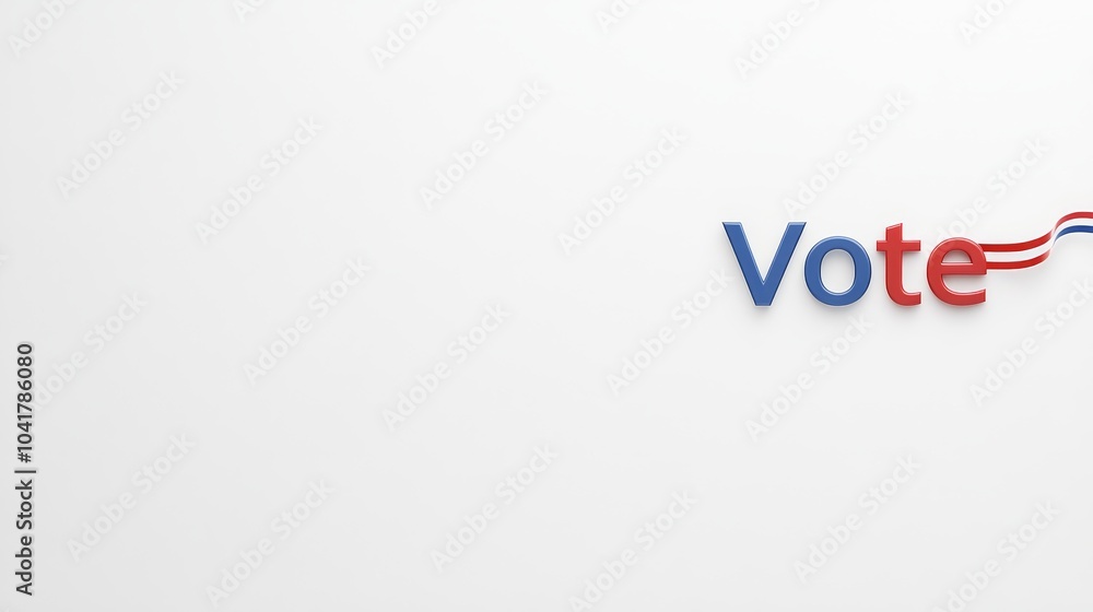 The word "Vote" embossed into a simple red, white, and blue ribbon, stretched across a plain white background, very realistic