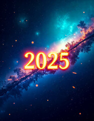 Wall Mural - Cosmic Countdown: A Vibrant Galaxy Welcoming 2025