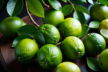 Wall Mural - fresh limes set branches cut use various recipes daily