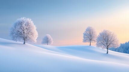 Wall Mural - Serene winter landscape with frosted trees at sunrise