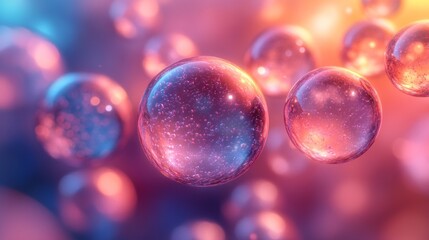 Poster - Bubbles of various sizes float in a vibrant atmosphere, illuminated by soft colors, creating an enchanting and surreal visual experience filled with texture and light.