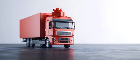 Truck Delivering Gift Box With Mockup Space For Advertisement On White Studio Background