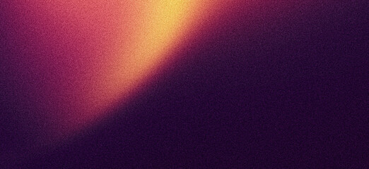 Grainy noise texture background glowing orange yellow abstract color gradient shape on dark purple backdrop banner header poster cover design copy space