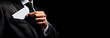© Alberto Masnovo - Extreme close-up of an unrecognizable businessman about to put a blank business card with copy space into the pocket of his black jacket. Generative Ai.