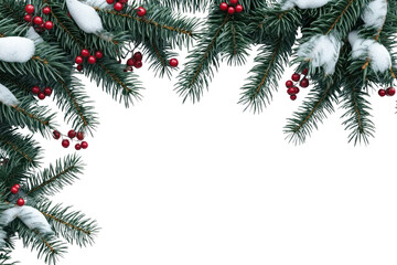 Wall Mural - png christmas green fluffy pine leaves border christmas snow-covered background.