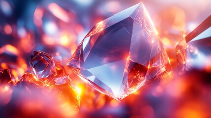 Poster - Brilliant crystals are illuminated with a warm glow, revealing intricate facets and reflections. The close-up highlights their stunning beauty and vibrancy.