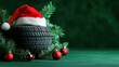 © Nejron Photo - Single tire with Santa hat among festive decorations.