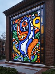 Wall Mural - Artistic Neon Colors Display on Modern Building