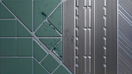 Wall Mural - Futuristic Metallic Wall Panels with Geometric Designs