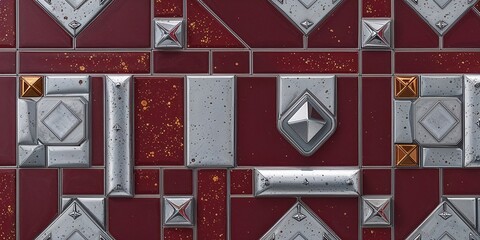 Sticker - Red and Silver Geometric Metal Tiles