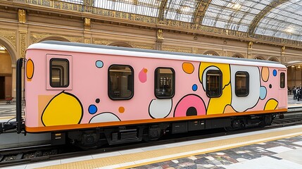 Wall Mural - Colorful Train Car in Urban Setting