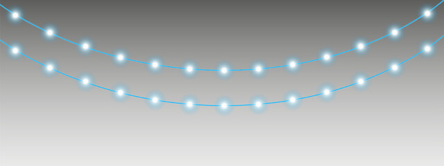Canvas Print - glowing realistic garland on a transparent background. christmas blue lights. realistic garland for 