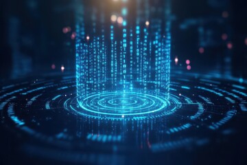 Aufkleber - Futuristic binary network, deep blue glow, digital data stream