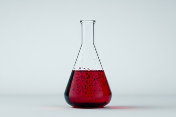 Wall Mural - Glass beaker filled with red liquid. The liquid is bubbling and has a cloudy appearance