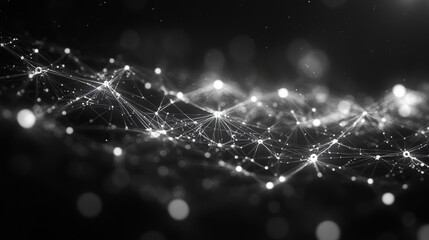 Aufkleber - A dark backdrop showcases a network of glowing nodes connected by lines. The design evokes the intricacies of digital connections and data flow, resembling a cosmic web.